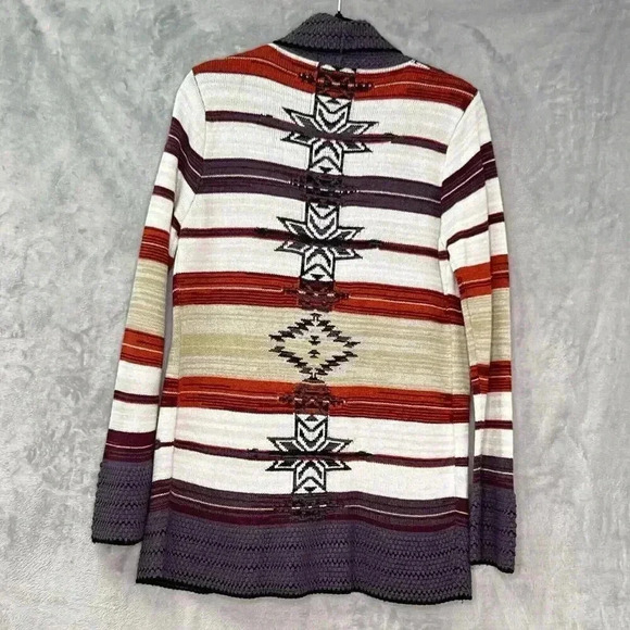 BCBG Maxazria Cardigan Women Sz XL Open Front Tribal Aztec Multicolor Sweater - Picture 7 of 13